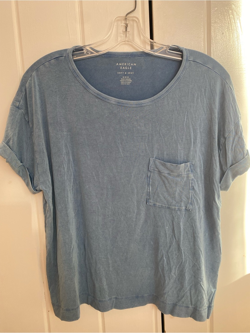 American Eagle Outfitters Men's Washed Blue Pocket Tee